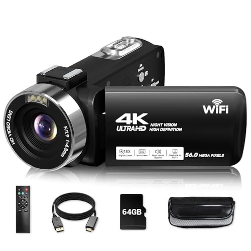 4K Camcorder with 56MP IR Night Vision WiFi Remote