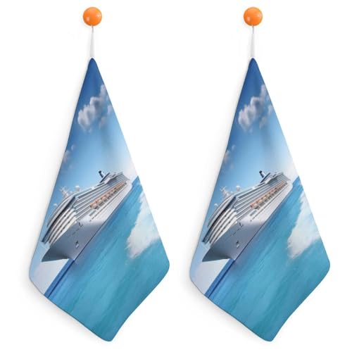 NTVOWPZO 2PCS Kitchen Towels Set Super Absorbent Dish Towels 12 X 12 Inches Multipurpose Dishcloth Seaside Cruise Ship Hand Towel Microfiber Cleaning Cloth for Cooktop Dishes Sinks Dishcloths