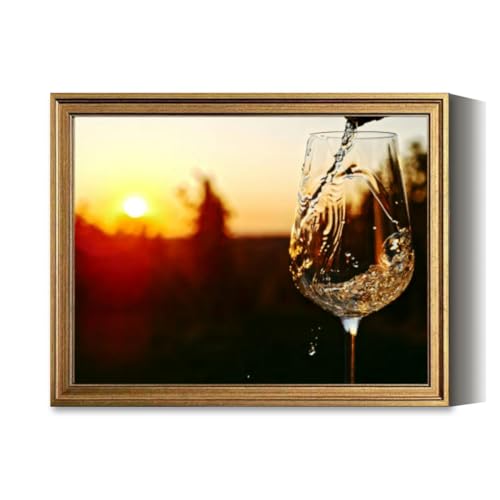 Vintage Wall Art White Wine Sunset Canvas Decor
