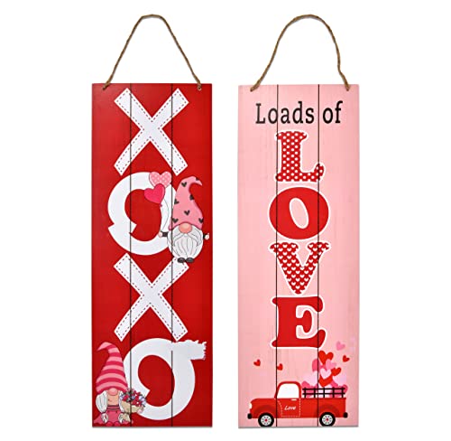 Valentines St Patrick's Welcome Sign Set Of 2 Front Door Wall Signs Hanging Wood Double Sided Love & Lucky Indoor Outdoor Valentine Day Decoration Porch Yard Saint Patrick Party Supplies Decor 17"X 6" #TOP22