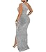 Silver Evening Gowns for Women Formal Elegant Sparkly One Shoulder Sleeveless High Split Dresses Sexy Party Club Prom Long Maxi Dress,11868-1 Silver_Large