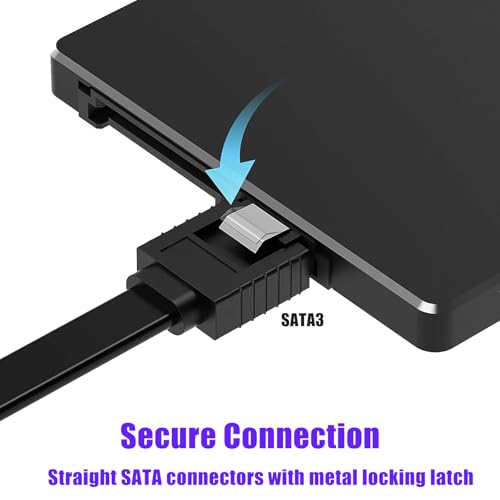 ELFJMZP 100 cm SATA III 6 Gb/s kabel do transmisji danych 2-pak - Blokada zatrzaskowa proste złącza SSD/HDD/CD Drive Gotowy czarny kabel 3,3 ft