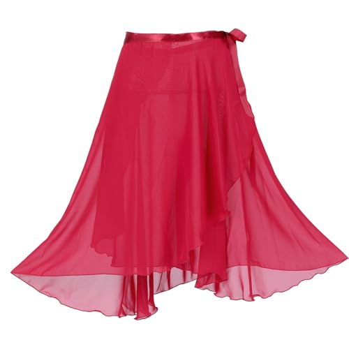 Image of Yolev Dance Skirts for Women Sheer Chiffon Short Ballet Skirt with Elastic Ties Adjustable Ballet Wrap Skirt for Adult Women (Red)