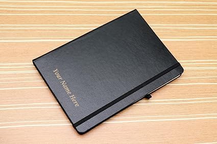 Image of Personalized Black Hardbound Notebook, 192 Pages, Black, with Elastic Lock