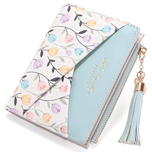 GAEKEAO Small Womens Wallet RFID Blocking Bifold Card Holder Tassel Vegan Leather Wallets Cute Pattern with Zipper Pocket