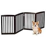 ZENY Freestanding Pet Gate for Dogs - 4 Panels Indoor Foldable Dog Fence for Stairs, Hallways, or Doorways - 82x24-Inch Freestanding Dog Gates, Brown