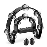 Halbmond Tamburin mit 2 Musikeie,Hand Tambourine für Bands Musikunterricht Party (Zweilagig schwarz)