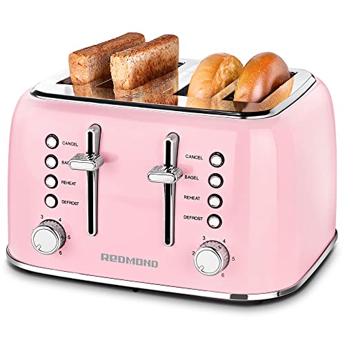 REDMOND Toaster 4 Slice, Retro Stainless Steel Toaster with Extra Wide
