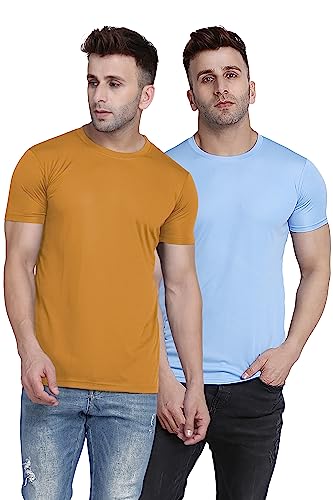 Image of TQH Men Dri Fit Polyester Half Sleeve Round Neck Multicolor t Shirts - Combo Set of 2