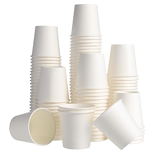 FRIUSATE 150 Pcs Disposable Small Paper Cups 2.5 OZ White Craft Paper Cups for Coffee Water Tea Juice Beer