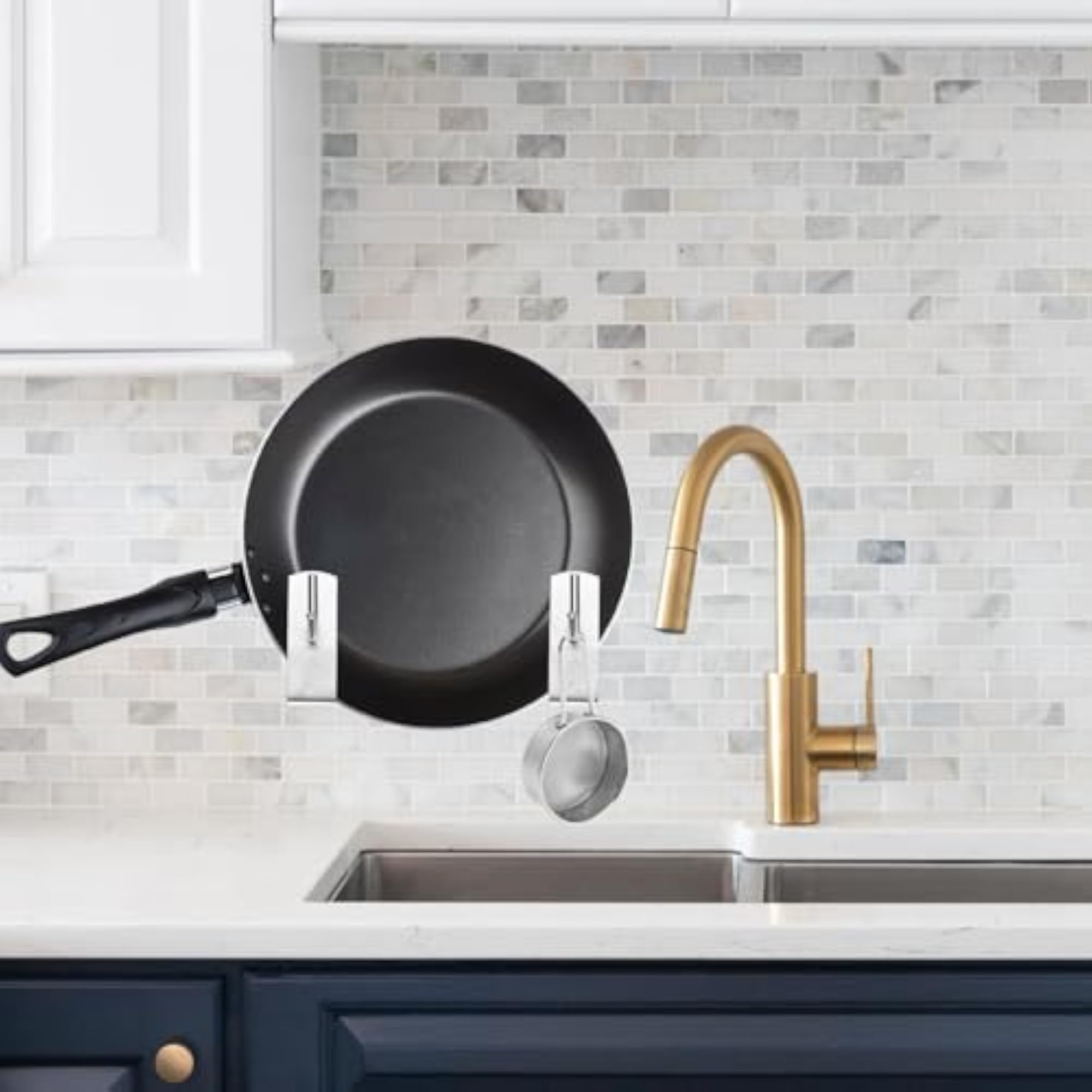 Punch-Free Stainless Steel Pot Lid Rack with Hooks, Wall-Mounted