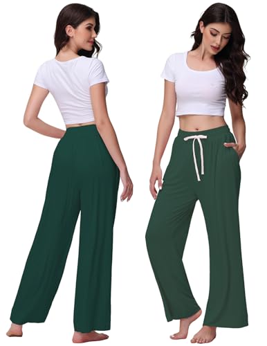 Image of Veseacky Women's Wide Leg Lounge Pants Yoga Pajamas Comfy Stretch Drawstring Pajamas Puls Size Dance Bottoms S-4XL