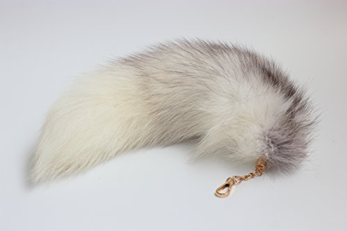 Fosrion Fluffy White Gray Arctic Fox Tail Fur Halloween Cosplay Alopex Lagopus Keychain #TOP7