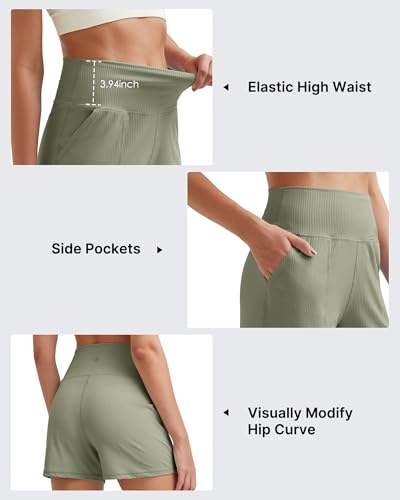 G4Free Womens Shorts High Waisted Athletic Shorts Tummy Control Workout Running Summer Shorts with Pockets(Gray Olive, M) — view 5