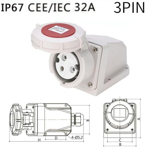 Evita apagones con el enchufe industrial impermeable IP67 de 230V 32A y pines variables 3