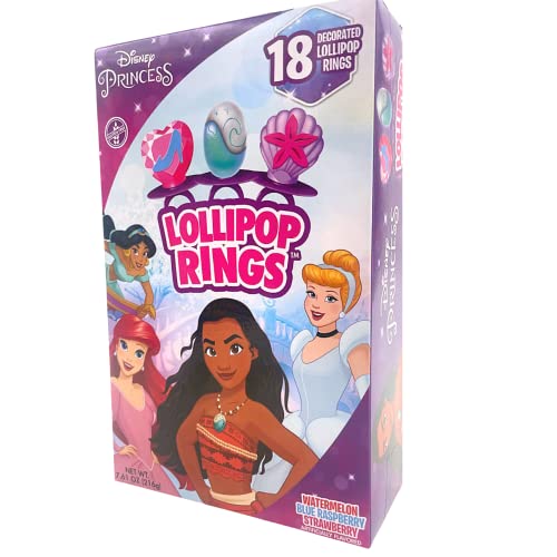 Disney Princess Decorated Lollipop Rings, Bulk Flavored Candy For Birthday Party Favor, Individually Wrapped With Assorted Flavors,7.61 Ounces, 18 Count #TOP1