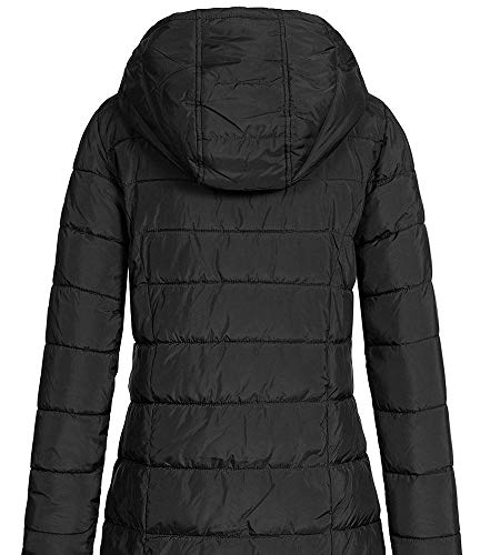 Eight 2 Nine Damen Steppmantel LETN-039 Lange Stepp-Jacke mit Kapuze black M