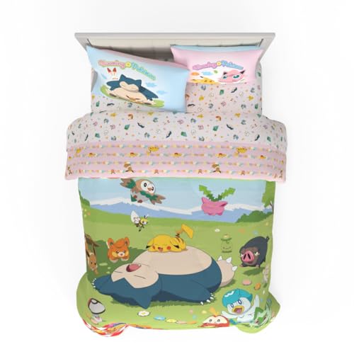 Pokemon Bedding Super Soft Comforter and Sheet Set with Sham 5 Piece Full Size Featuring Snorlax Pikachu Eevee & Jigglypuff (Officially Licensed Product) by Franco