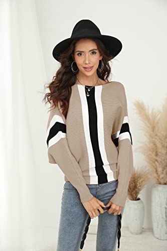 Image of FULIER Women Oversized Boat Neck Batwing Sleeves Dolman Knitted Sweaters Lightweight Pullovers Tops One Size