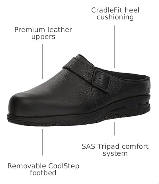SAS Clog Comfort Slip On Womens Shoes Leather Upper Textile Lining CoolStepTM Footbed CradleFitTM Heel Black 7.5 W - Wide (C)
