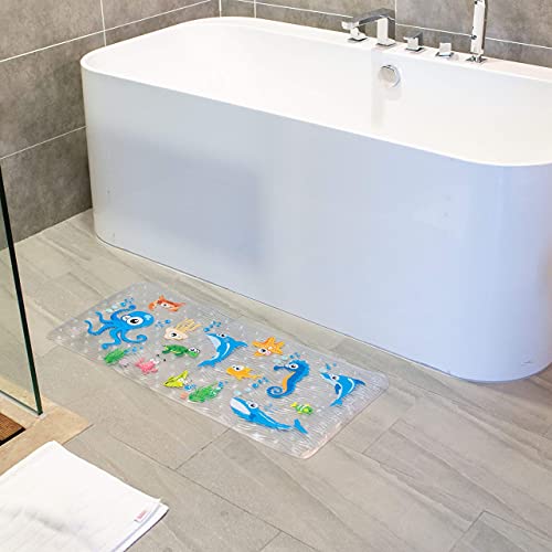 Beehomee Cartoon Non Slip Bathtub Mat For Kids - 34X15 Inch Xl Large Size Anti Slip Shower Mats For For Toddlers Children Baby Floor Tub Mats (Blue Ocean) #TOP1