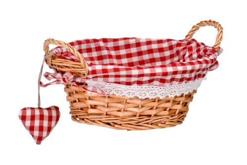 Premier Housewares Round Willow Basket with Gingham Lining - Red