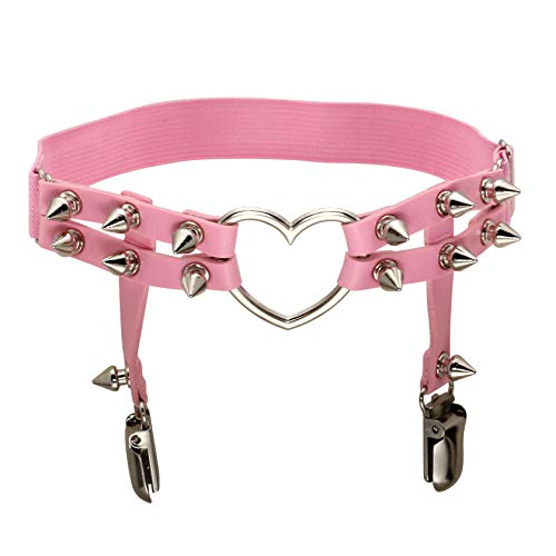 MILAKOO 2 Pcs Women PU Leather Punk Rivet Stud Leg Garter Belt (Pink)
