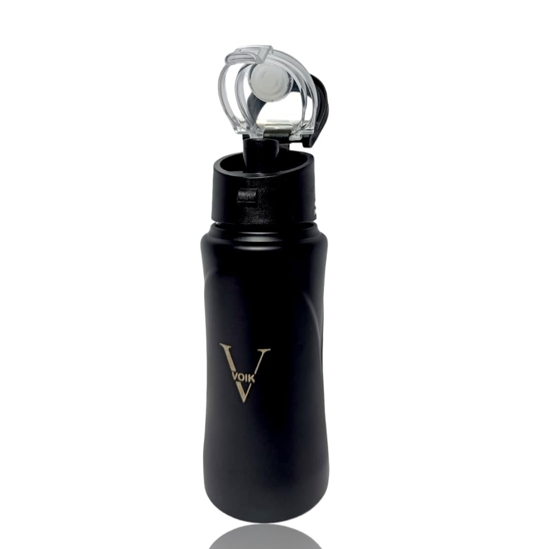 VOIK Kiddo Screw Water Bottles 500ml | Easy Grip Stainless Bottles | Steel Bottle For Office, Gym, Kids Used | Leak Proof & BPA Free (Black-Flipper)