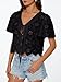 Trendy Queen Womens Tie Front Tops Summer Beach Vacation 2025 Fashion Outfits Loose Fit Blouses Eyelet Embroidered Clothes Black M