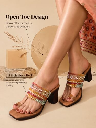 Image of AROOM Women's One Toe Block Heels Stability | Comfortable & Stylish Sandals for Women & Girls | Women Wedge Heels Thong Sandals| Comfort Orthopaedic Sandals | Doctor Heels Slippers | Arch Support & Stylish Block Heel Cushion | Lightweight Anti-Skid Sole | Ultra-Cushioned Shock Absorbing Footbed | Open Toe & Toe Separator Style | Peep-Toe | Mary Jane Women Daily Use Formal Wedges | Ladies Casual Wear Footwear | Kohlapuri Chappal Heels | Bridal, Wedding Sandals | Slip-on | Pump and Mule Sandals
