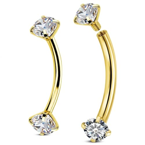 COYUN 3 Piezas 16G Titanio Ceja Piercing Joyería Rook Vertical Labret Barra Labial Tragus Labret Daith Anillo de la ceja Ojos de serpiente Piercing Lengua Bola de Oro 6mm 8mm Banana
