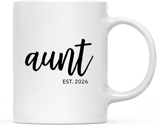 Andaz Press Taza de café personalizada con anuncio de embarazo para bebé, 11 onzas, regalo de tía Est. 2025, 1 paquete, año personalizado, ideas de