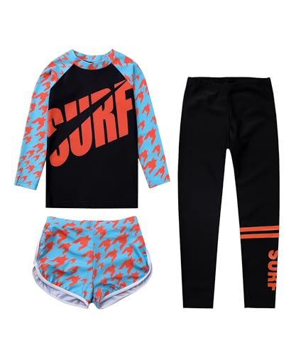Image of Girls 3 Piece Swimsuit Long Sleeve Rash Guard Swim Shirt with Trunks & Pants UPF 50+ Swimwear
