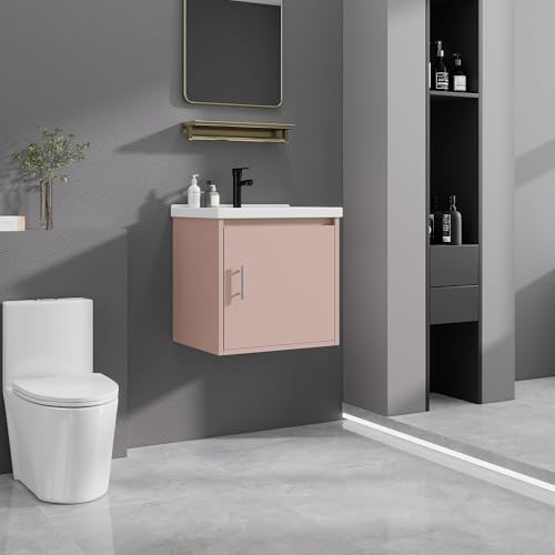 Fcacti 20 Inch SkinPink Floating Bathroom Vanity with Ceramic Sink