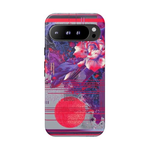 Coque géométrie florale abstraite Google Pixel 9 Pro XL Violet rigide mate détails fluo nés