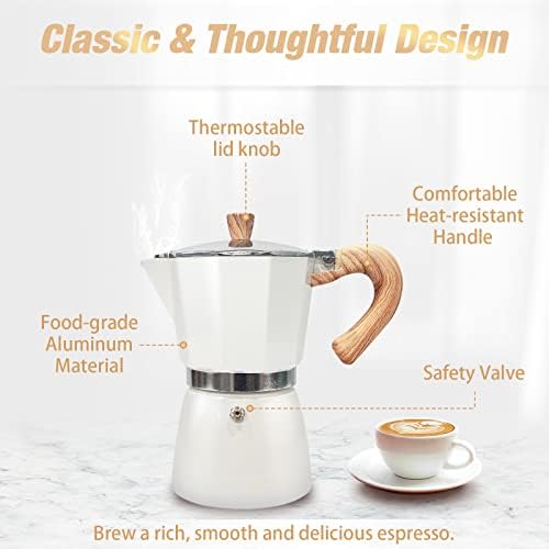 VINEKRAFT Moka Pot, Espresso Maker, Aluminium Stove Top Coffee Maker with a Coffee Clip Spoon, 300ml/6 Cups