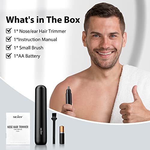Sejoy Nose And Ear Hair Trimmer For Men/Women With Battery,Electric Painless Nose Hair Shaver,Portable Facial Hair Removal Clipper,Dual-Edge Blades Removable & Waterproof Head Easy To Clean,Black #TOP7