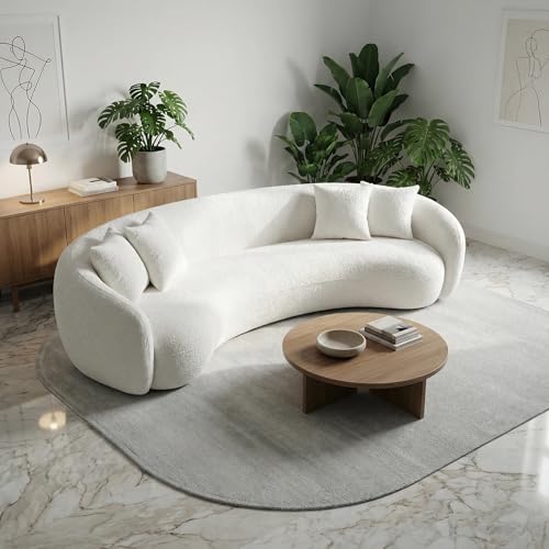 Curved Sofa Couch, 5 Seater, Boucle, Minimalist, for Apartment, White 102