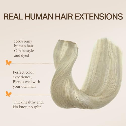Image of DOORES Wire Hair Extensions 12 Inch 70 g Remy Human Wire Hair Extensions Invisible Transparent Line Adjustable Hairpieces Secret Ash Blonde Highlighted Platinum Blonde
