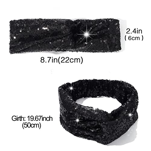 Cakure Sequins Headbands Criss Cross Hairbands Stretchy Head Bands Wide Turban African Head Wrap Breathable Fabric Head Bands Workout Hair Band Hair Accessories For Women And Girls Pack Of 1 (Black) #TOP2