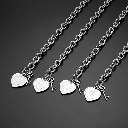 Image of M MOOHAM Heart Initial Bracelets for Girls Women - Engraved 26 Letters Initial Charms Bracelet Stainless Steel Bracelet Birthday Christmas Jewelry Gift for Women Teen Girls
