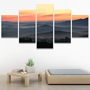 SIGNWIN 5 Panel Canvas Wall Art Orange Sunset...