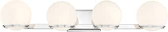 Minka Lavery 2844-77-L Hollywood Nights Etched Opal Glass Orb LED Bath Vanity Wall Mount, 4-Light 32 Total Watts, 6" H x 32" W, Chrome