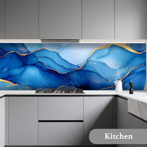 Image of Nuxovilar Blue Abstract Wave Wallpaper Peel Stick Vinyl 15.75x118.11