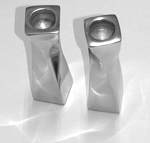 Judaica Candlestick Candle Holders Shabbat Holiday Silver Aluminum Spiral Twist #TOP1
