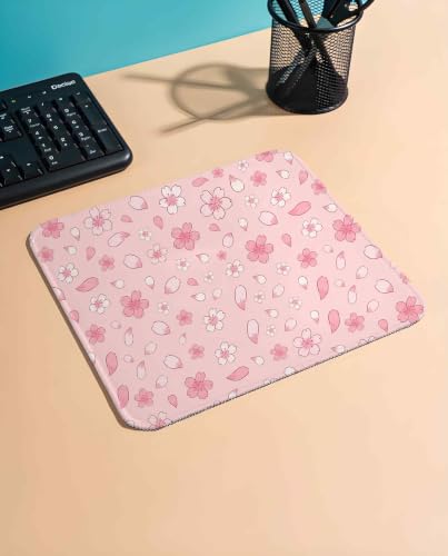 Image of Mouse Pad for Laptop & Desktop | 9x7 Inch Anti-Fray Stitched Edges | Non-Slip Rubber Base | Desk Setup Accessory for Students, Gamers & Professionals (Pink Flower)
