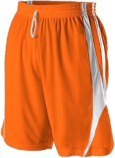 Alleson Athletic Youth Unisex Reversible Basketball Shorts , Orange|White, XL