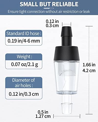 Uniclife 6 PCS Aquarium One Way Non-return Check Valves Air Pump Accessories for Fish Tank, Black or Clear