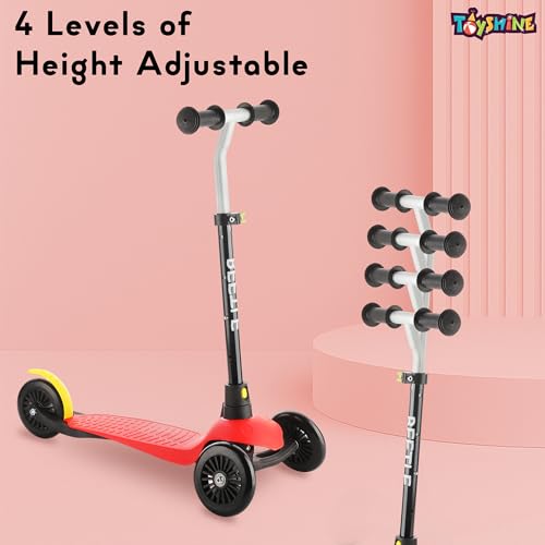 Image of Toyshine 3 Wheel Beetle LED Wheels Runner Scooter with Anti Slip ABS Base Aluminium Structure Height Adjustable Handlebar Hold Upto 25kg for Kids Boys Girls - Red