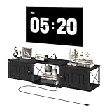 MAHANCRIS Farmhouse Floating TV Stand with Power Outlet, Wall Mounted Entertainment Center with Doors, Floating Media Console Cabinet with Storage, for Living Room, Bedroom, Black TVBK401E01